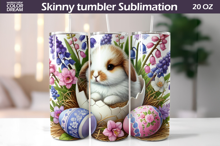 Easter Bunny Tumbler Wrap PNG | Spring Floral Sublimation