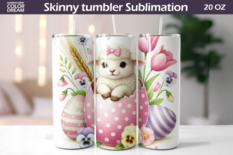 Easter Lamb Tumbler Wrap PNG | Spring Floral Sublimation