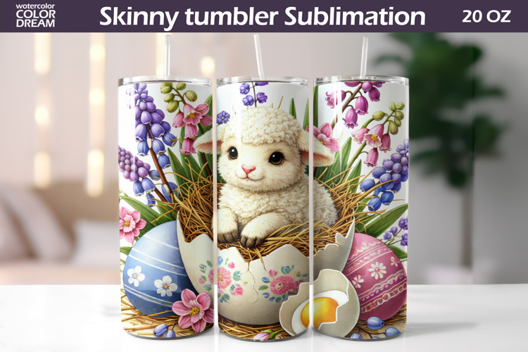 Easter Lamb Tumbler Wrap PNG | Spring Floral Sublimation