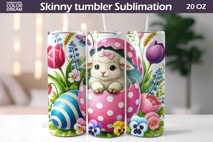 Easter Lamb Tumbler Wrap PNG | Spring Floral Sublimation