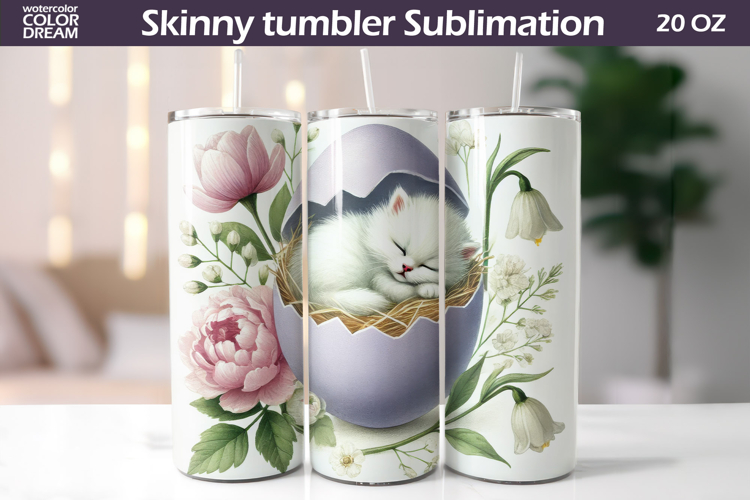 Easter Cat Tumbler Wrap | Spring Kitty Floral Sublimation