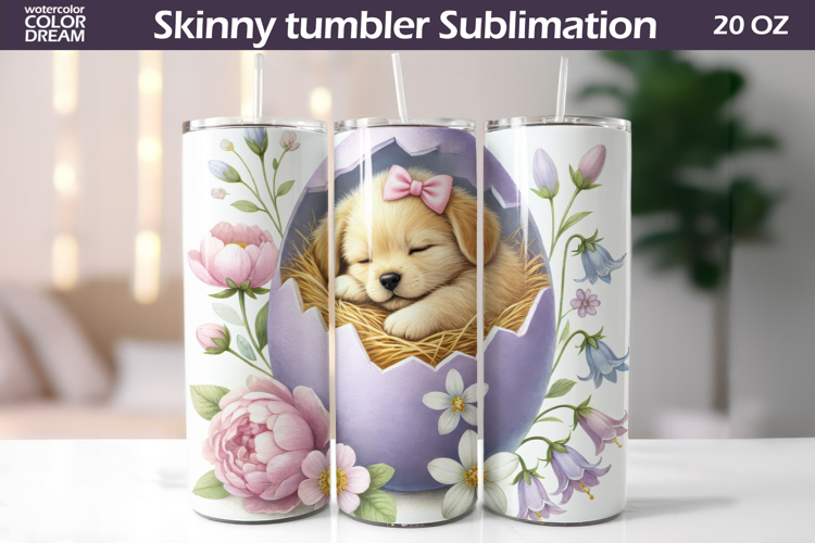 Easter Puppy Tumbler Wrap PNG | Spring Floral Sublimation
