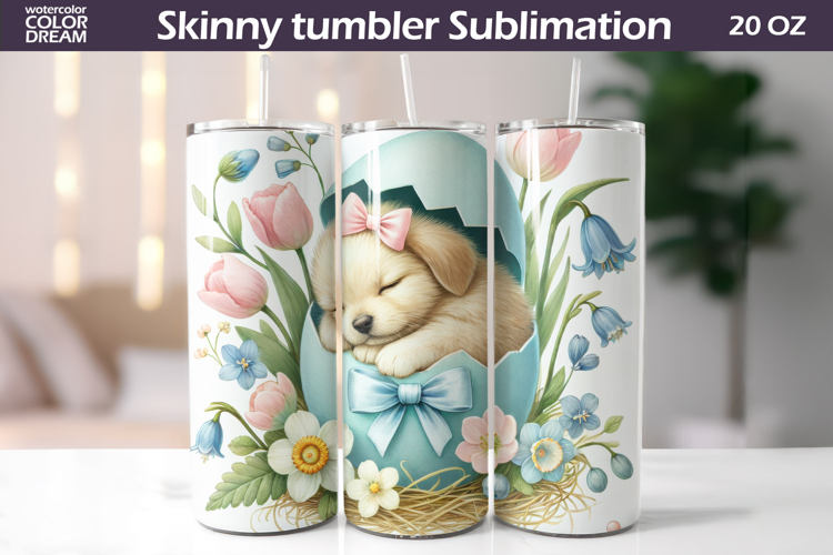 Easter Puppy Tumbler Wrap PNG | Spring Floral Sublimation