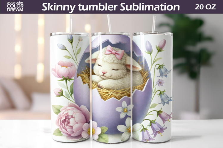 Easter Lamb Tumbler Wrap PNG | Spring Floral Sublimation