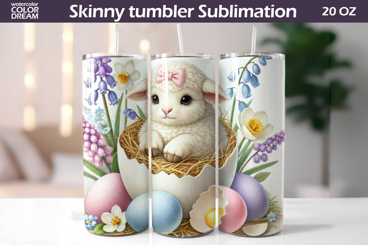 Easter Lamb Tumbler Wrap PNG | Spring Floral Sublimation