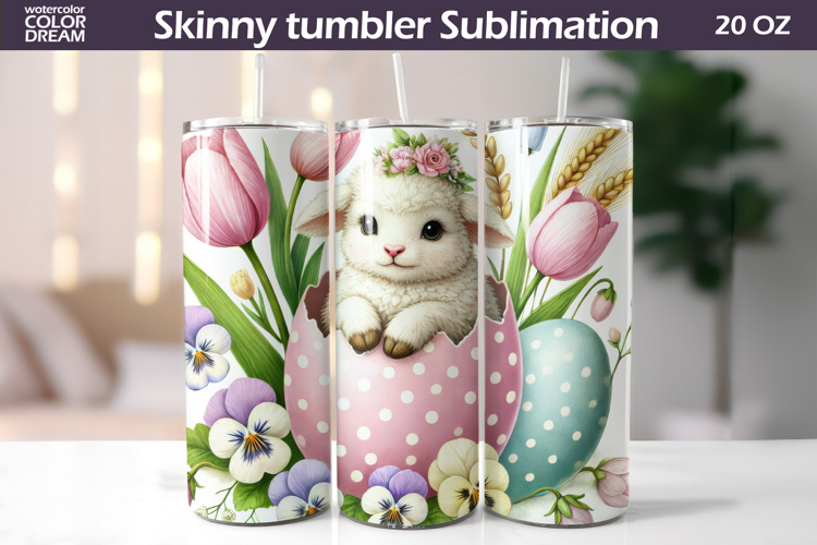 Easter Lamb Tumbler Wrap PNG | Spring Floral Sublimation