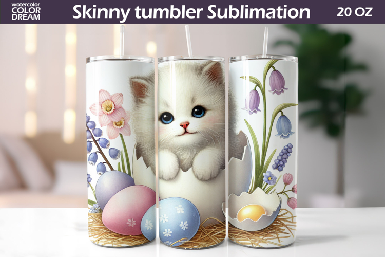 Easter Cat Tumbler Wrap | Spring Kitty Floral Sublimation