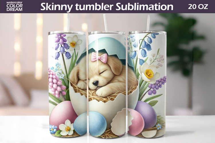 Easter Puppy Tumbler Wrap PNG | Spring Floral Sublimation