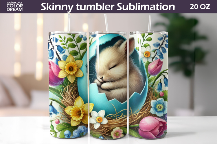 Easter Bunny Tumbler Wrap PNG | Spring Floral Sublimation