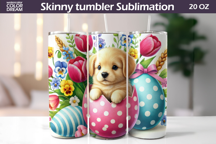Easter Puppy Tumbler Wrap PNG | Spring Floral Sublimation