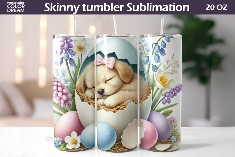 Easter Puppy Tumbler Wrap PNG | Spring Floral Sublimation