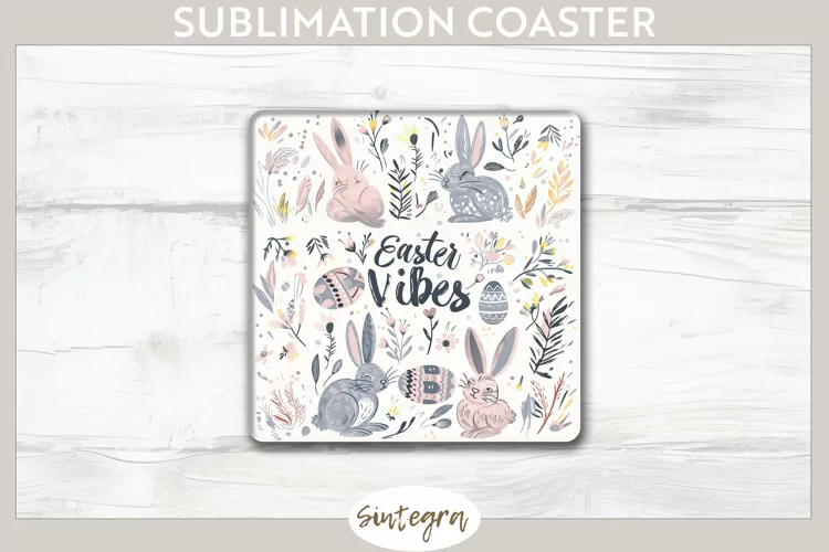 Easter Vibes v1 Square Coaster Sublimation
