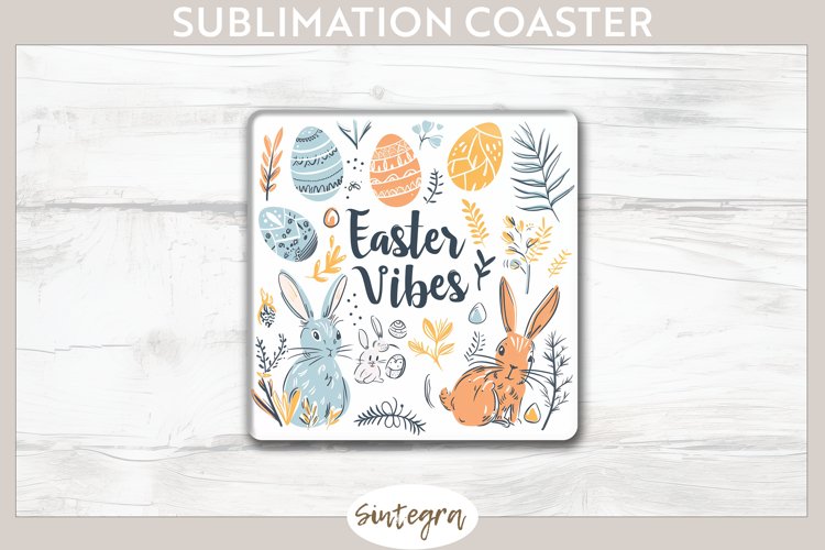 Easter Vibes v4 Square Coaster Sublimation example image 1