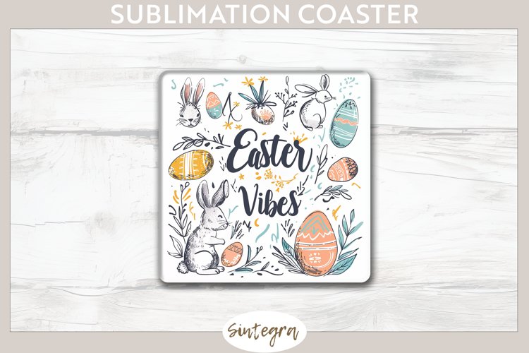 Easter Vibes v5 Square Coaster Sublimation example image 1
