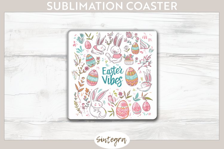 Easter Vibes v6 Square Coaster Sublimation example image 1