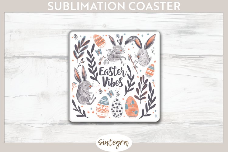 Easter Vibes v7 Square Coaster Sublimation example image 1
