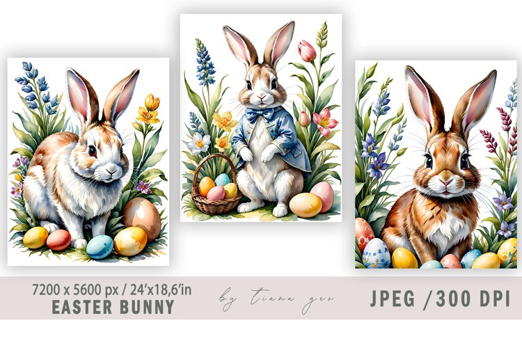 Easter bunny illustration for vintage cards- 3 Jpeg files example image 1