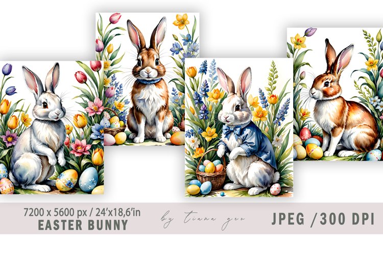 Easter bunny illustration for vintage cards- 4 Jpeg files example image 1