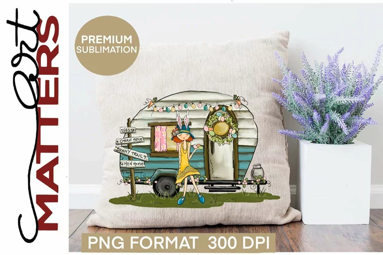 Easter Vintage Camper - 300 DPI - hand painted