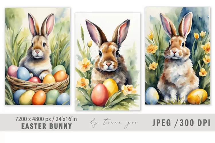 Cute watercolor Easter bunny illustration for prints- 3 Jpeg