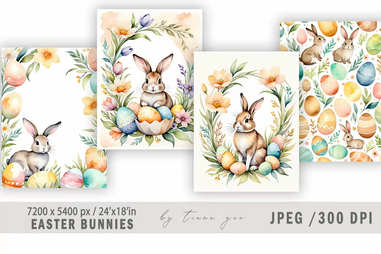 Easter rabbit vintage illustration for greeting card- 4 Jpeg