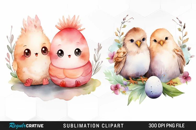 Easter watercolor Cute couple Graphic