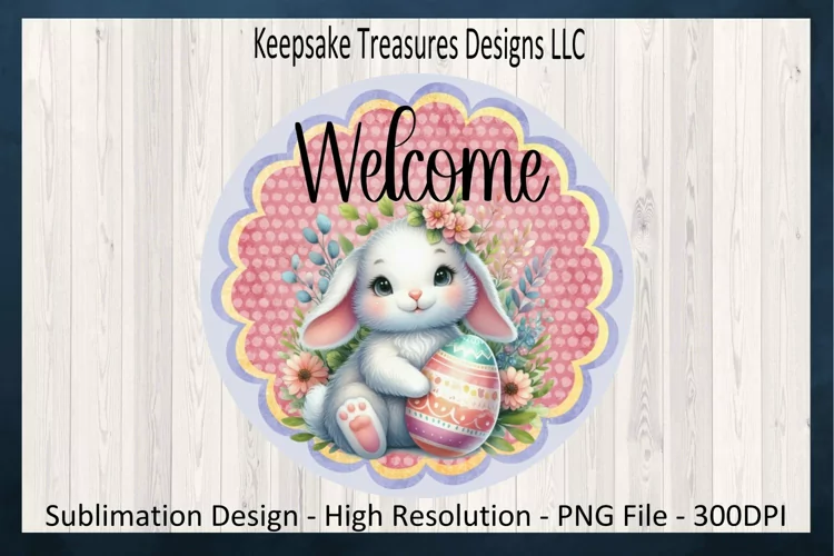 Welcome Easter Bunny Door Hanger, Sublimation PNG
