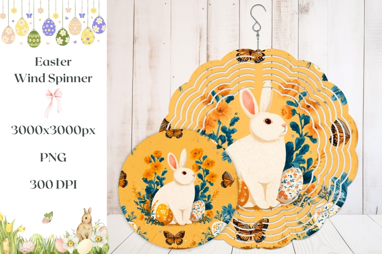 Cartoon Easter Bunny Wind Spinner, Floral Wind Spinner