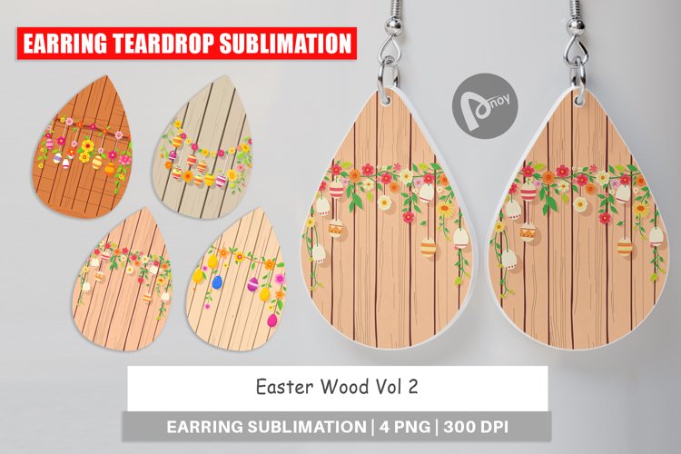 Earring Teardrop Easter Wood example image 1