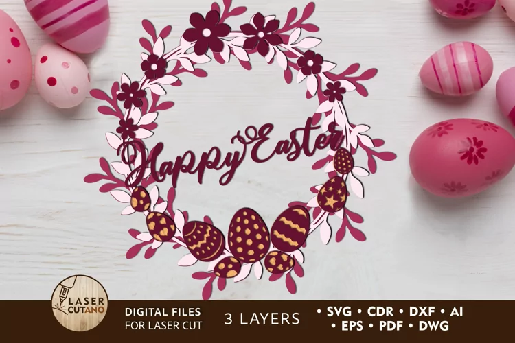 Happy Easter Wreath Multilayer Laser Cut Files