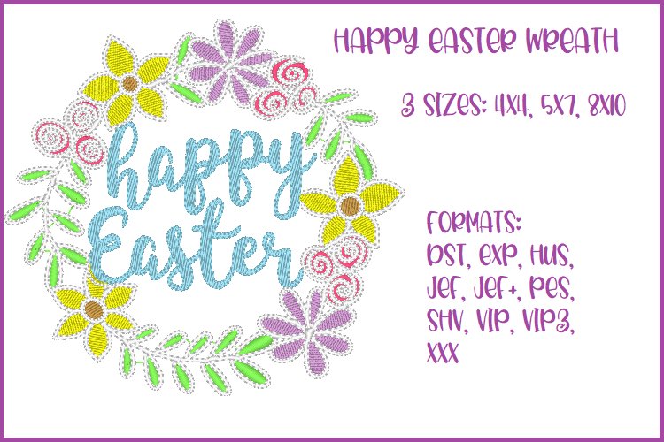 Happy Easter Wreath Embroidery Design example image 1
