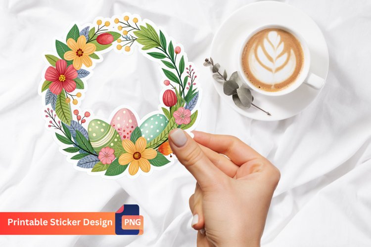 Easter Wreath Sticker, Easter Floral Wreath Sticker