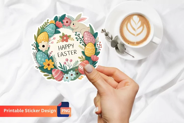 Easter Wreath Sticker, Happy Easter Sticker
