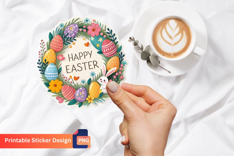 Easter Wreath Sticker, Happy Easter Sticker example image 1