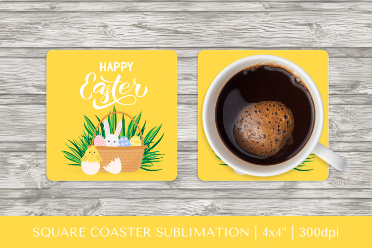Cute Easter square coaster sublimation design PNG 019
