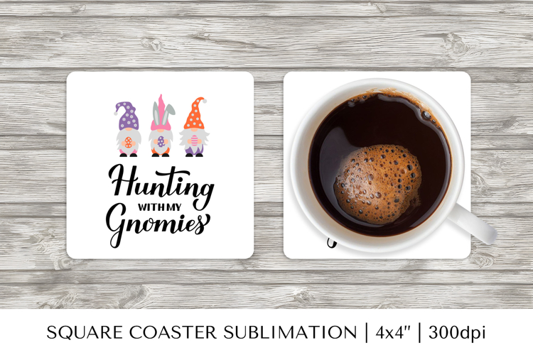 Cute Easter gnomes square coaster sublimation design 036