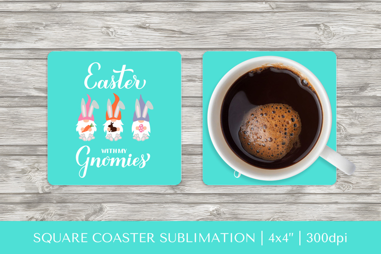 Cute Easter gnomes square coaster sublimation design 037