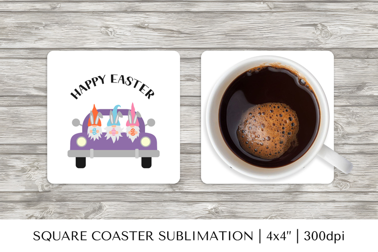 Cute Easter gnomes square coaster sublimation design 060