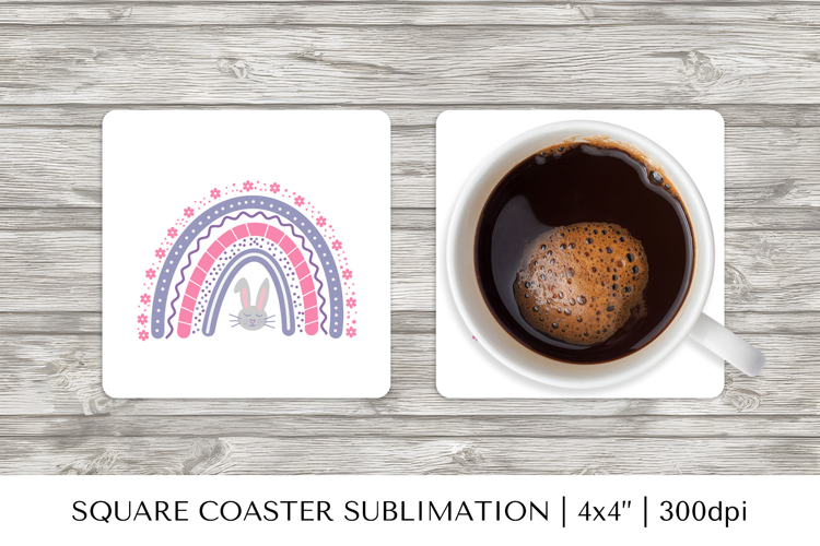 Cute Easter rainbow square coaster sublimation design 063