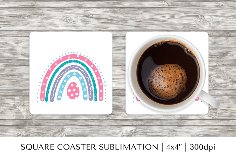 Cute Easter rainbow square coaster sublimation design 064