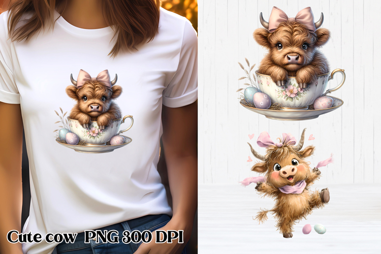 Cute Easter highland cow clipart PNG | Cute cow sublimation