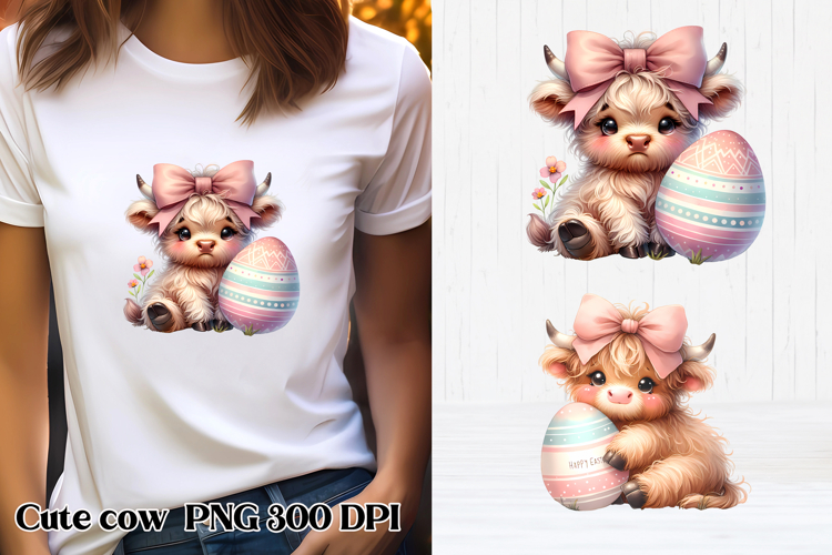 Cute Easter highland cow clipart PNG | Cute cow sublimation