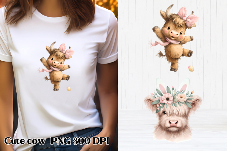 Cute Easter highland cow clipart PNG | Cute cow sublimation