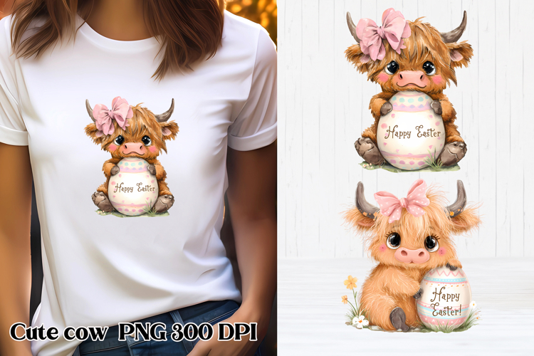 Cute Easter highland cow clipart PNG | Cute cow sublimation