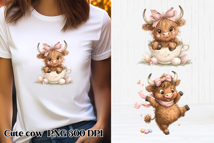 Cute Easter highland cow clipart PNG | Cute cow sublimation