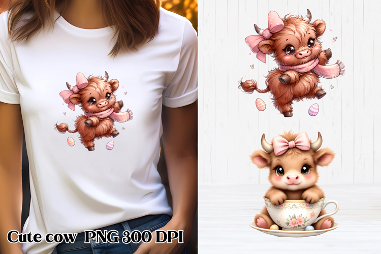 Cute Easter highland cow clipart PNG | Cute cow sublimation
