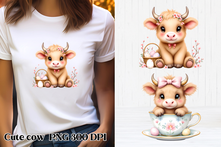 Cute Easter highland cow clipart PNG | Cute cow sublimation