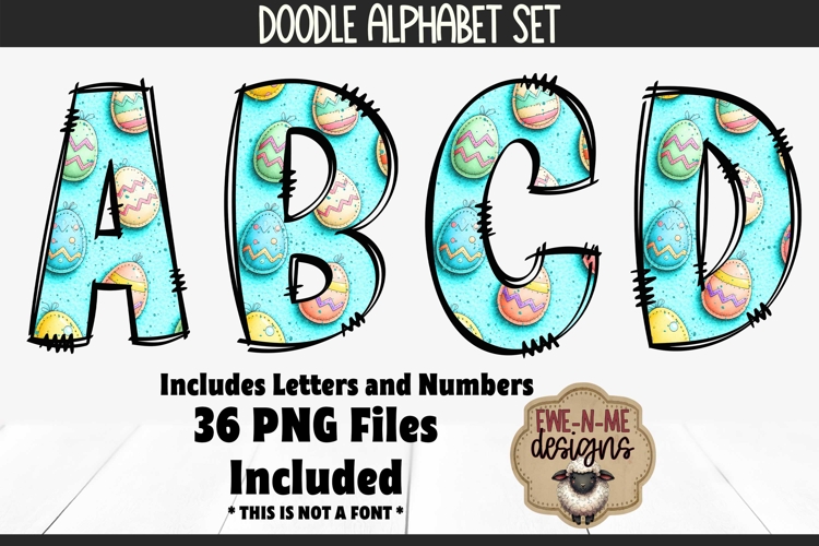 Blue Easter Eggs Doodle Alphabet and Numbers | PNG Files