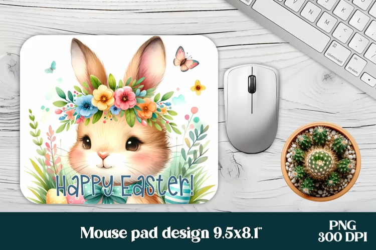 Cute Easter bunny flower mouse pad sublimation design