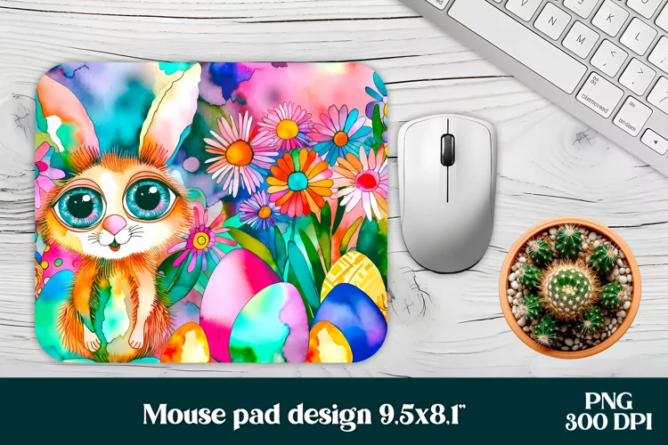 Easter bunny flower eggs mouse pad sublimation wrap design